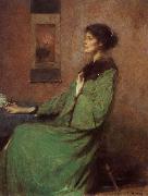 Thomas Wilmer Dewing Portrait of lady holding one rose France oil painting artist